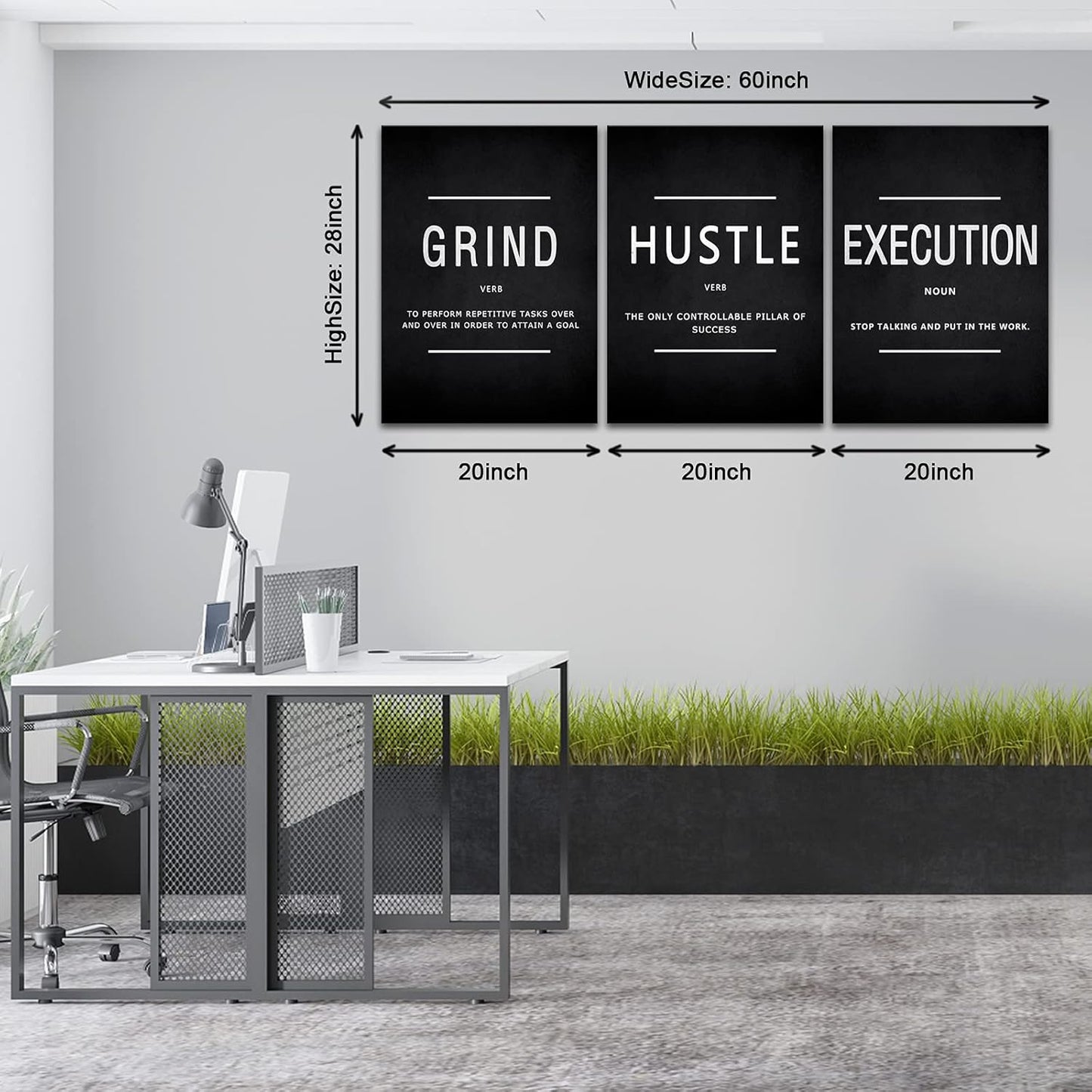 KAWAHONE Canvas Painting Wall Art, Grind Hustle Execution Motivational Wall Art Decoration Posters Prints for Living Room Bedroom, Office Decor, Gallery-Wrapped Canvas Art Set Framed Ready to Hang