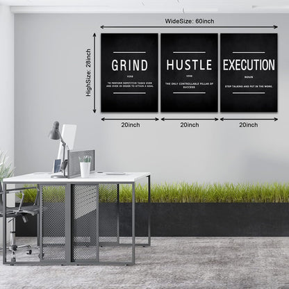 KAWAHONE Canvas Painting Wall Art, Grind Hustle Execution Motivational Wall Art Decoration Posters Prints for Living Room Bedroom, Office Decor, Gallery-Wrapped Canvas Art Set Framed Ready to Hang