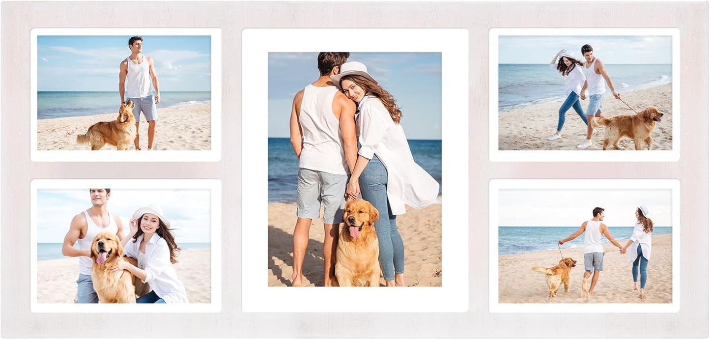 YESKAY 4x6 Picture Frame Collage for Wall Decor, Multiple Photo Collage Frames with Tempered Glass, 7-Opening for 4 x 6 Picture Frames, Rustic Brown, 1 Pack