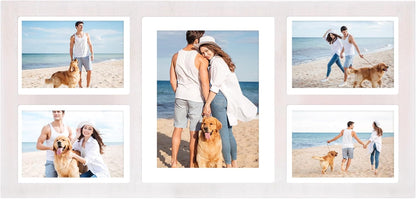 YESKAY 4x6 Picture Frame Collage for Wall Decor, Multiple Photo Collage Frames with Tempered Glass, 7-Opening for 4 x 6 Picture Frames, Rustic Brown, 1 Pack