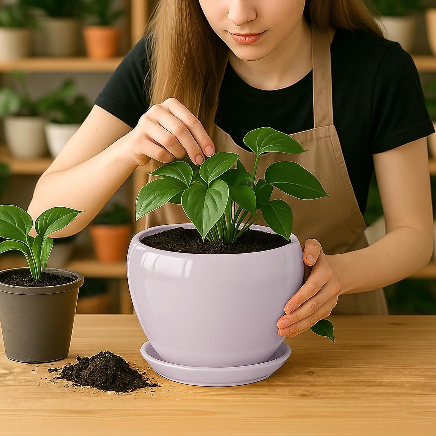 Deep Dream 6 Inch Plant Pots- Ceramic Planter Pot with Drainage Hole and Saucer, Round Flower Pot for Indoor Outdoor Succulent, Snake Plants and Cactus, Blue