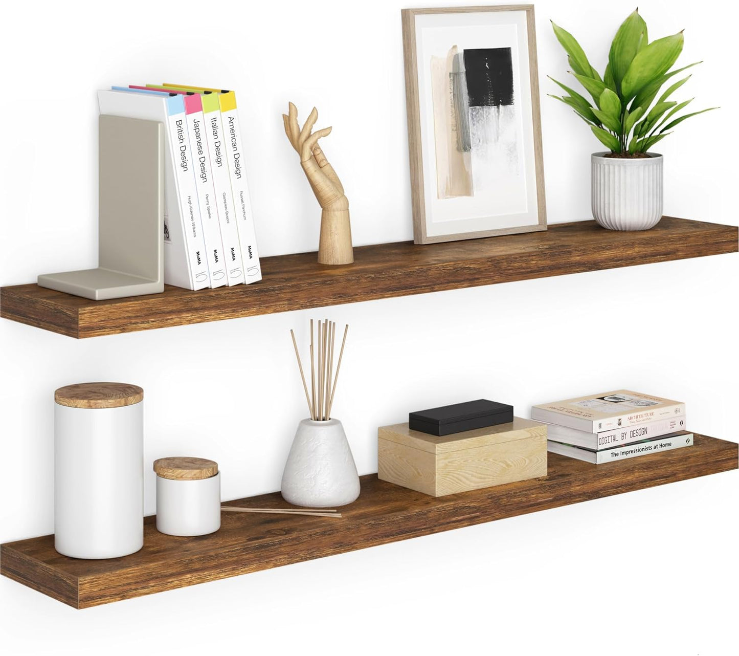 Ballucci Floating Shelves for Wall, 48" Wood Wall Shelf Set of 2, with Invisible Brackets for Bathroom, Living Room, Bedroom, Kitchen, Nursery, 8" Deep, Black