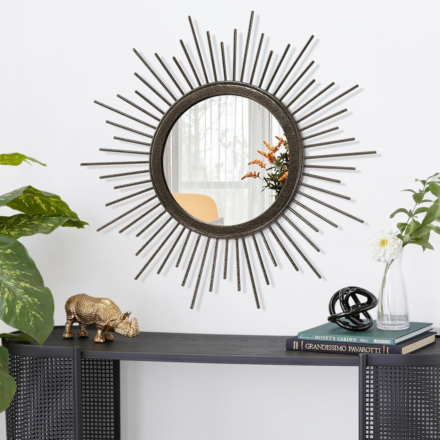 Gold Sunburst Mirrors for Wall Decorative Metal Round Art Mirrors Large Wall Decor Hanging Mirror for Bathroom Bedroom Living Room Vanity Entryway 16"