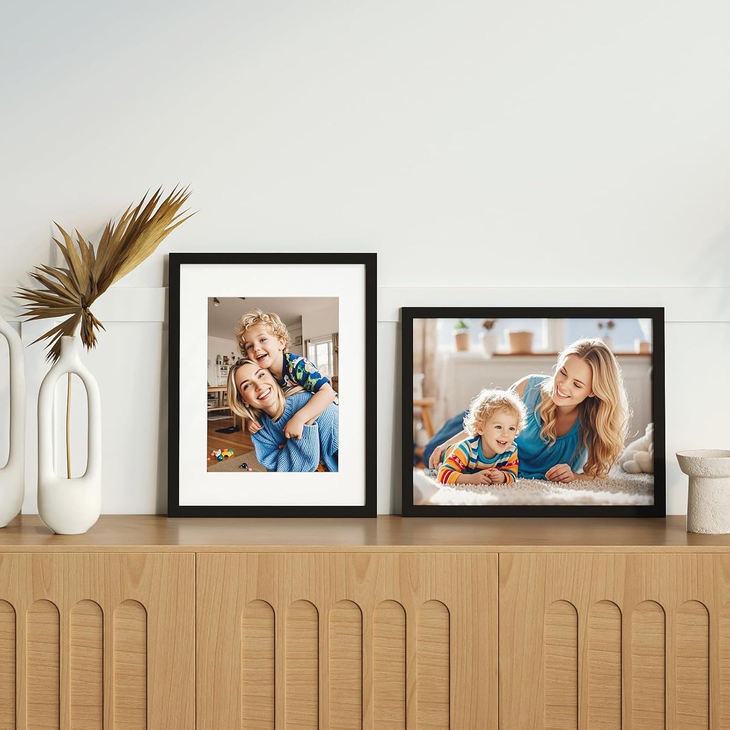 12x12 Picture Frame Set of 9, Display Pictures 8x8 with Mat or 12x12 without Mat, Multi Collage Gallery Square Photo Frames for Wall or Tabletop, Black