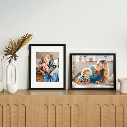 12x12 Picture Frame Set of 9, Display Pictures 8x8 with Mat or 12x12 without Mat, Multi Collage Gallery Square Photo Frames for Wall or Tabletop, Black
