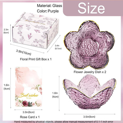 Purple Flower Jewelry Dish Glass Ring Holder Dish Jewelry Tray Cute Vanity Organizer Aesthetic Nightstand Bathroom Room Decor Trinket Dish Mothers Day Friendship Christmas Birthday Gifts for Women