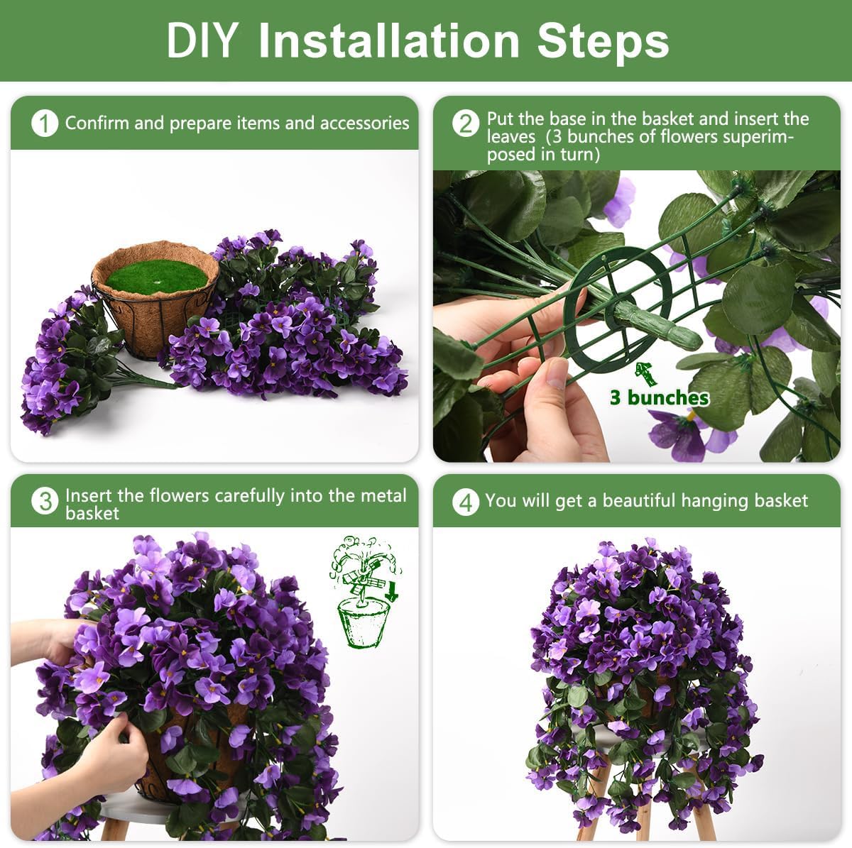 INQCMY Artificial Fake Hanging Plants Flowers Basket for Spring Summer Outdoor Outside Decoration,Faux Silk Begonia Flower in Planter Look Real UV Resistant for Home Porch Patio Balcony Yard Decor