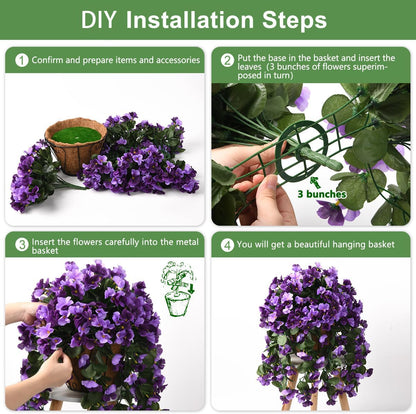 INQCMY Artificial Fake Hanging Plants Flowers Basket for Spring Summer Outdoor Outside Decoration,Faux Silk Begonia Flower in Planter Look Real UV Resistant for Home Porch Patio Balcony Yard Decor