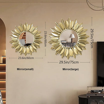 24" Gold Sunburst Decorative Wall Mirror – Handmade Flower Design, Luxury Round Accent Mirror Boho Wall Decor for Bedroom,Entryway, Dining Room & Kitchen