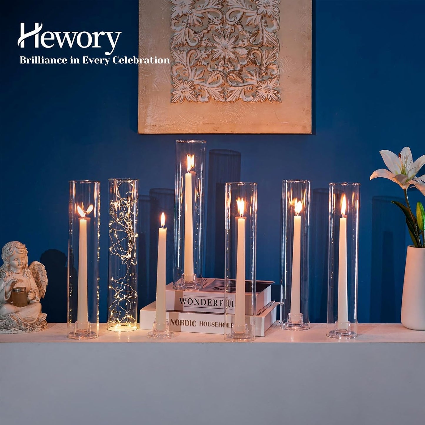 Hewory Hurricane Glass Candlestick Holders: 24PCS Clear Taper Candle Holders for Candlesticks with Windproof Design Ideal for Event Organizers for Table Centerpieces Weddings Christmas Home Decor