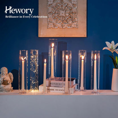 Hewory Hurricane Glass Candlestick Holders: 24PCS Clear Taper Candle Holders for Candlesticks with Windproof Design Ideal for Event Organizers for Table Centerpieces Weddings Christmas Home Decor