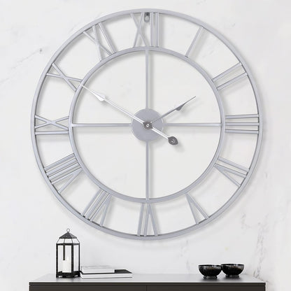 LEIKE 16" Large Wall Clocks Battery Operated, Round Modern Silent Non-Ticking Black Metal Wall Clock for Living Room Decor, Bedroom Kitchen (40cm Diameter, Black Roman Number)