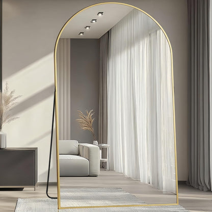 Dewfig Arched Full Length Mirror, 76"x34" Large Floor Mirror, Full Body Mirrors for Leaning or Hanging, Standing Mirrors for Bedroom, Living Room,Dressing Room, Aluminum Alloy Frame, Black