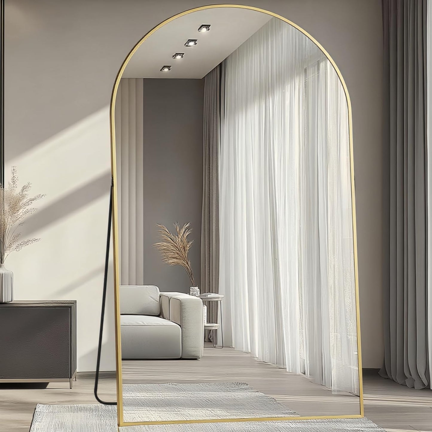 Dewfig Arched Full Length Mirror, 76"x34" Large Floor Mirror, Full Body Mirrors for Leaning or Hanging, Standing Mirrors for Bedroom, Living Room,Dressing Room, Aluminum Alloy Frame, Black