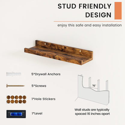 FLYJOE Picture Ledge Shelf, Floating Shelves Set of 2, 48 Inches Long Large Nursery Book Shelves for Toys Storage, Kids Bookshelf Wall Mounted for Living Room Bedroom Decor Books Photo Frames, Walnut