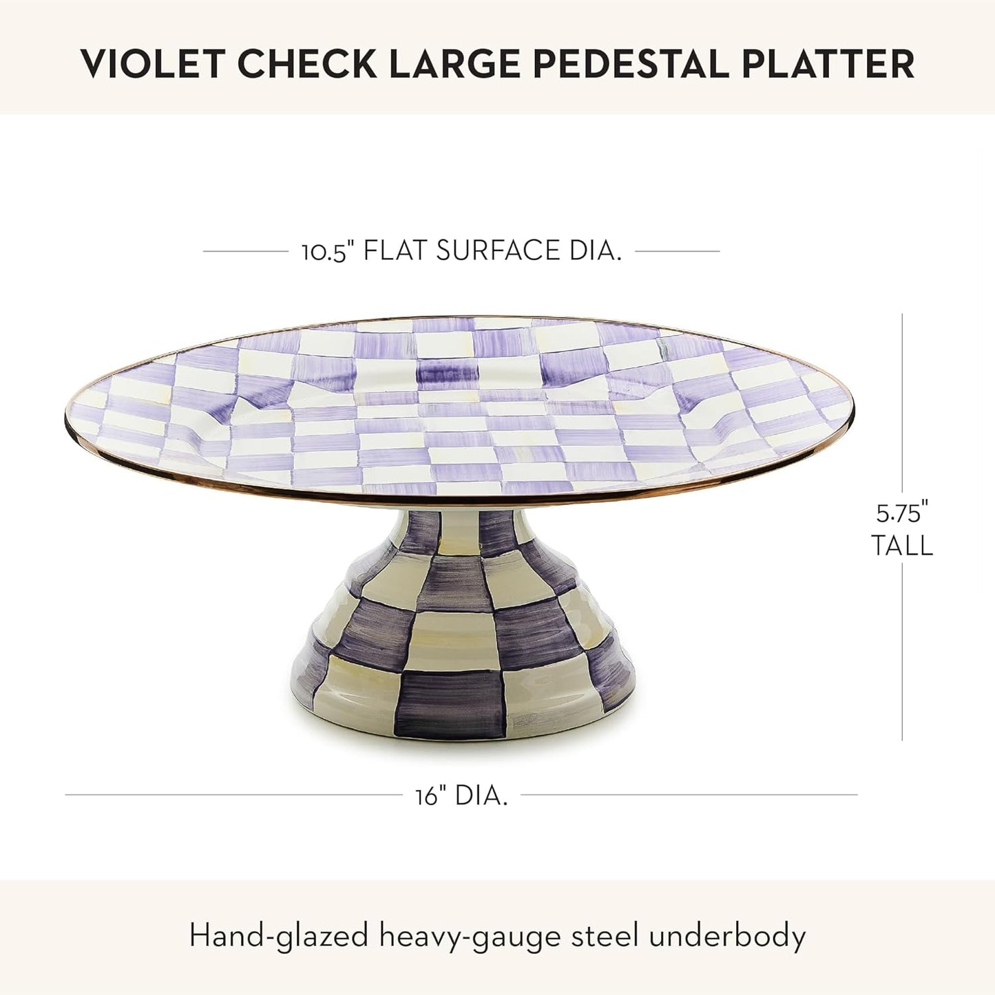 MACKENZIE-CHILDS Enamel Pedestal Serving Platter, Decorative Serving Dish for Food, Small, Black-and-White Courtly Check