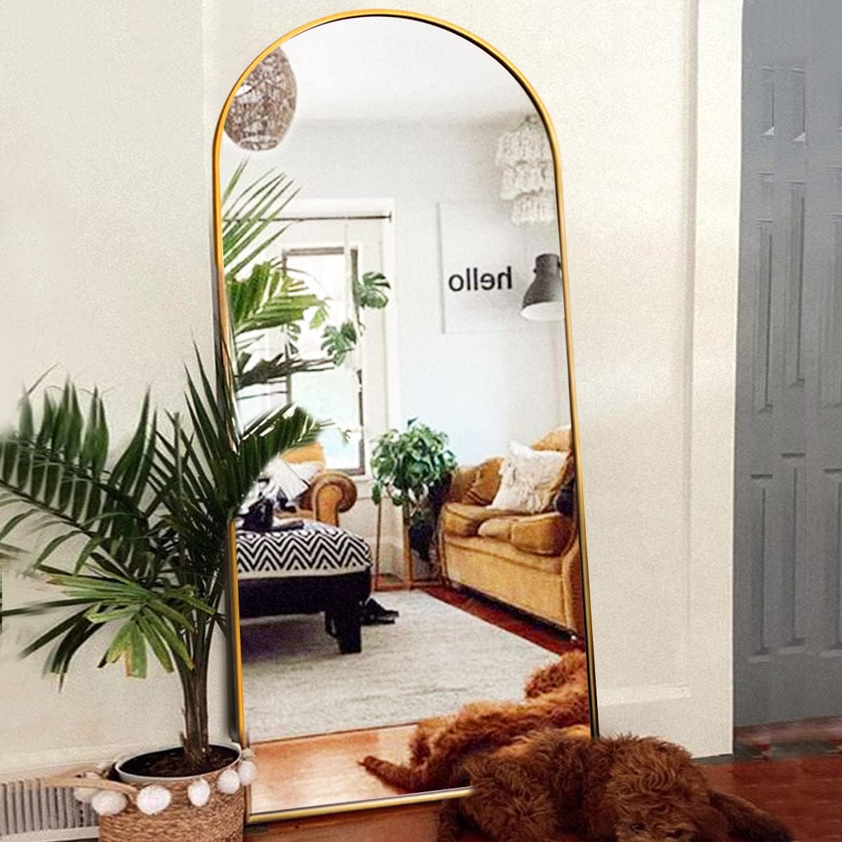 ITSRG Floor Mirror, Full Length Mirror with Stand, Arched Wall Mirror, Gold Floor Mirror Freestanding, Wall Mounted Mirror for Bedroom Living Room, Gold