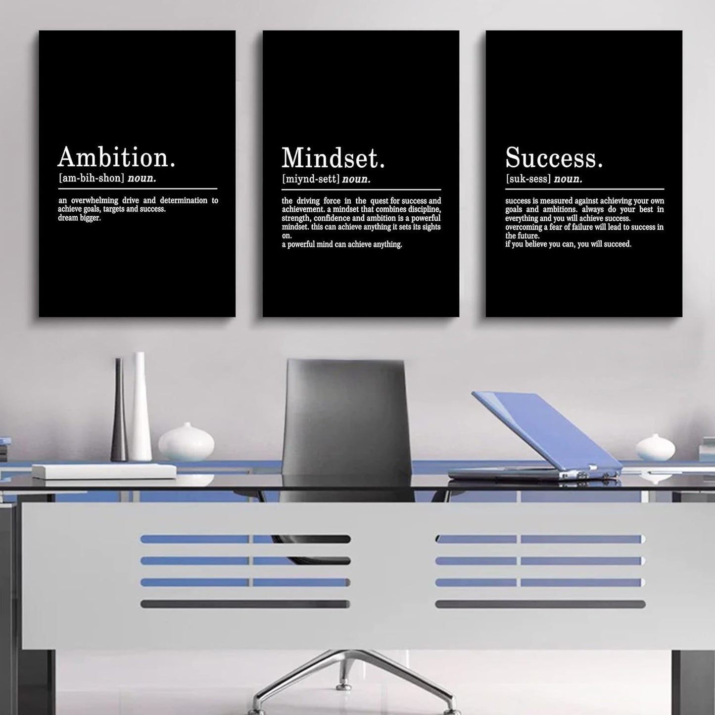 Inspirational Canvas Painting Wall Art -EPHANY ART,Mindset Quotes Prints, Success Framed Entrepreneur Poster Positive Quotes Wall Poster for Home Office Workplace (M-3pcs,12x16inchx3pcs)