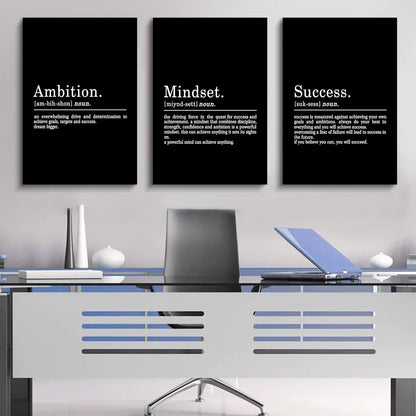 Inspirational Canvas Painting Wall Art -EPHANY ART,Mindset Quotes Prints, Success Framed Entrepreneur Poster Positive Quotes Wall Poster for Home Office Workplace (M-3pcs,12x16inchx3pcs)