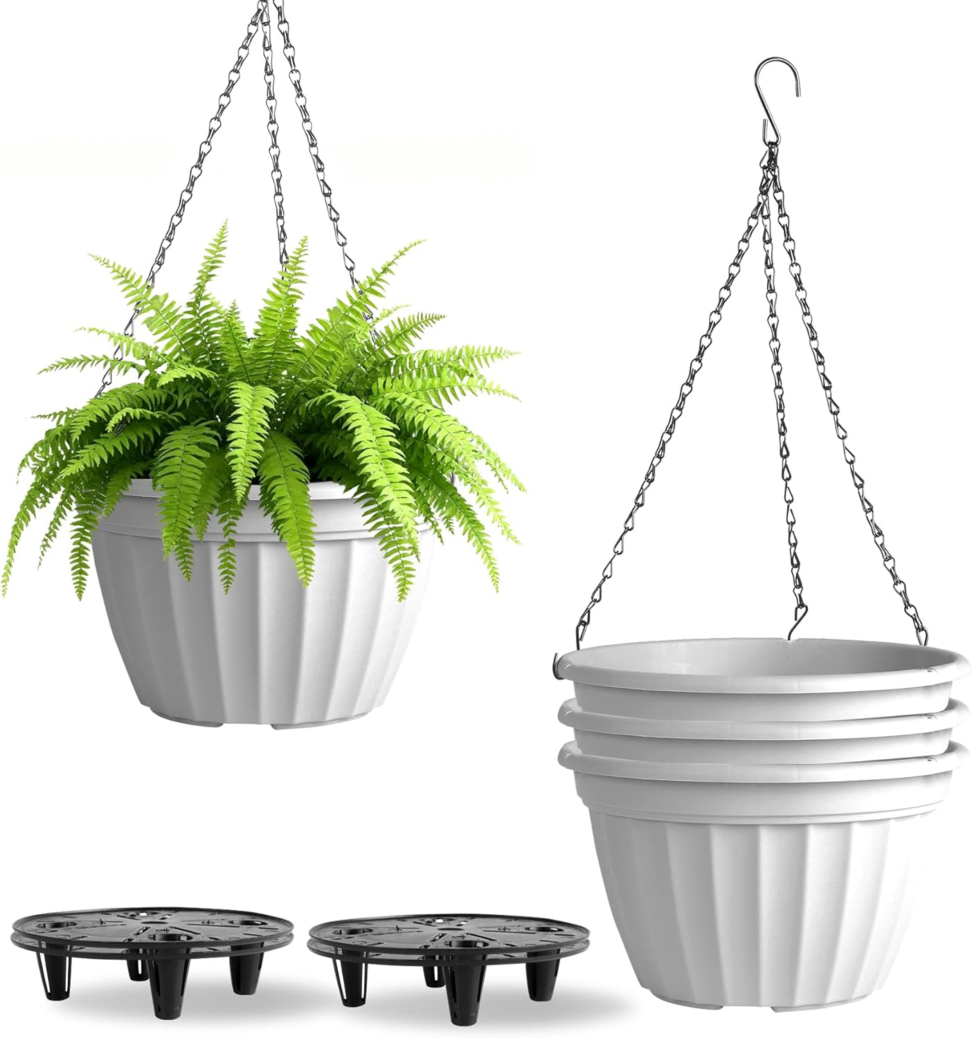 FGstyle Hanging Planters 10 Inch, 4 Pcs Self Watering Pots for Indoor Plants,Plastic Hanging Basket with Soil Elevator and 20" Chain for Home Garden Porch Balcony Patio Decor(Black)