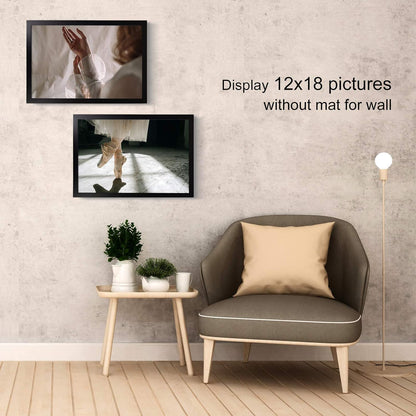 Egofine 12x16 Picture Frame Black, Covered by Plexiglass Made of Solid Wood, Display Pictures 9x12 and 11x14 with Mat or 12x16 Without Mat, for Wall Mounting Photo Frame - Colors B