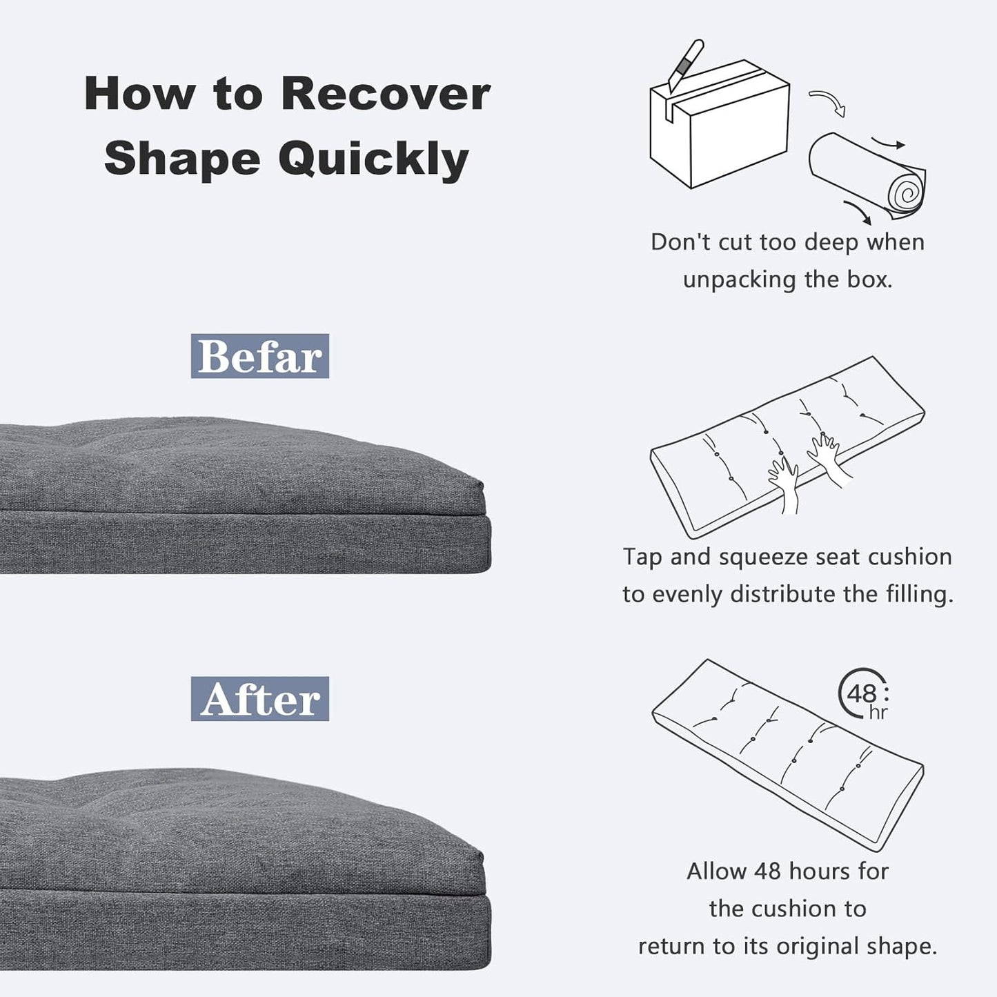 baibu 40 Inch Dual-Layer Patent Design Memory Foam Bench Cushion, Non-Slip Indoor Bench Cushion Standard Size Foam Pad with Machine Washable Cover (Dark Grey, 40x16x3in)