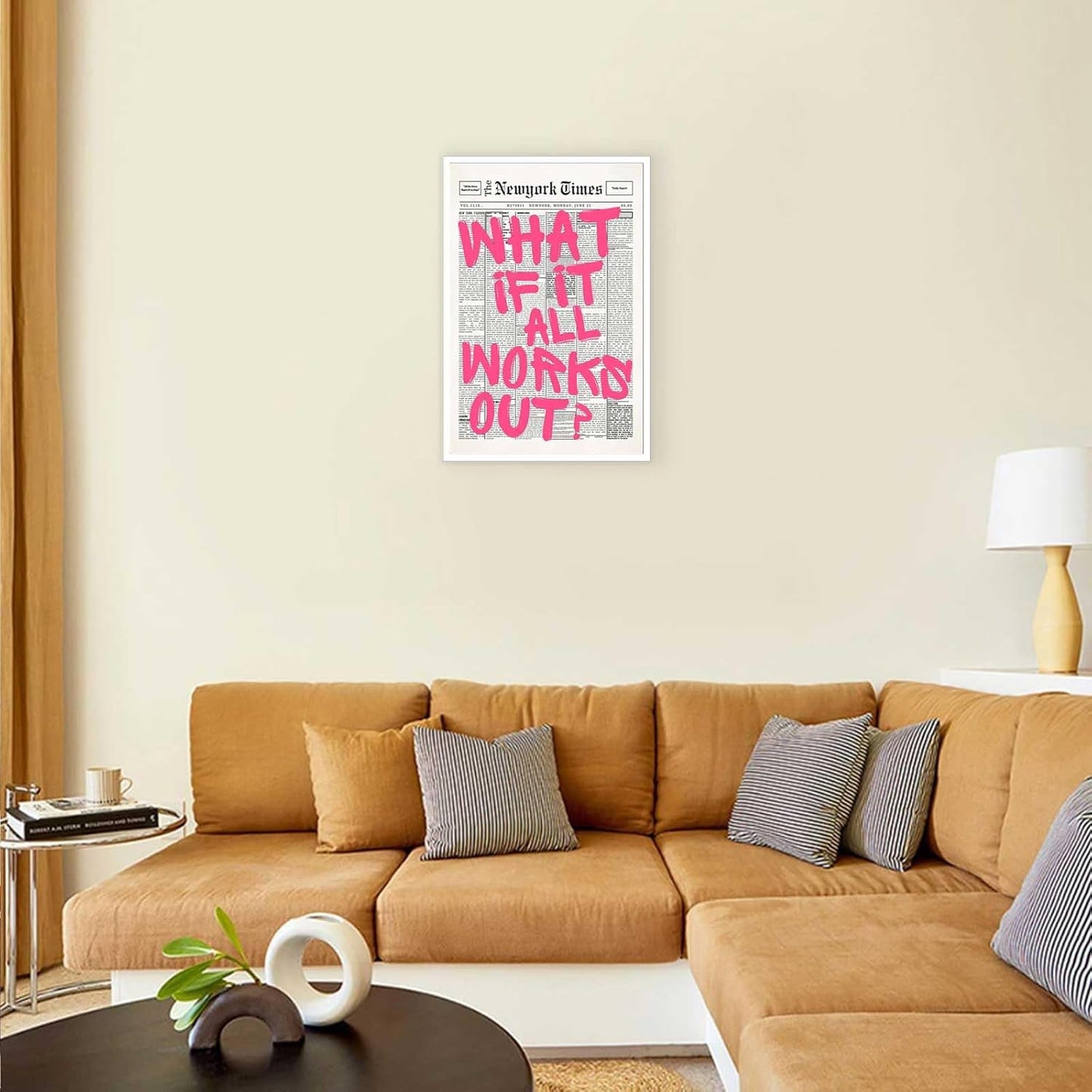Retro Black And White Newspaper Poster What If It All Works Out Canvas Wall Art Positive Affirming Quote Minimalist Prints Painting For Home Bedroom Dorm Wall Decor 12x16in Unframed