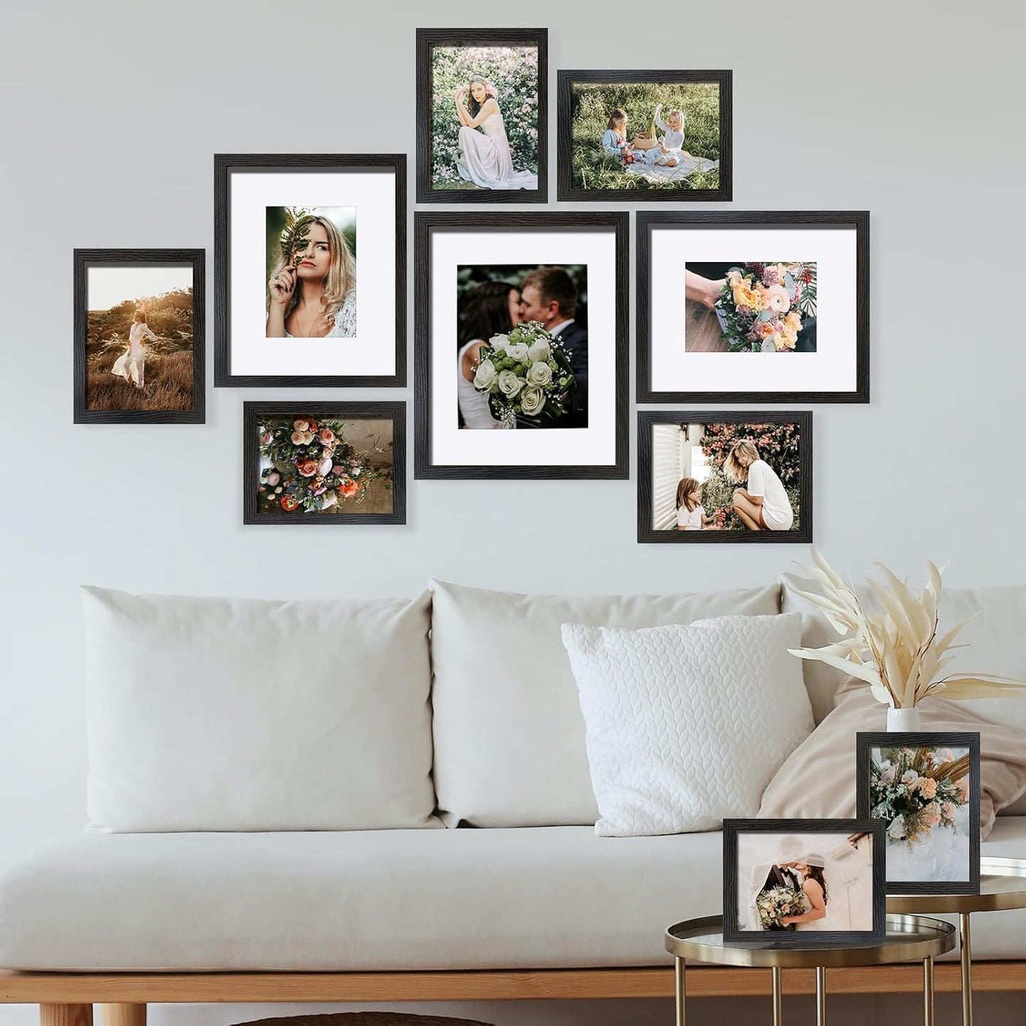 SESEAT Picture Frames Collage, Gallery Wall Frame Set with 11x14 8x10 5x7 4x6 Frames in 3 Different Finishes, Set of 10