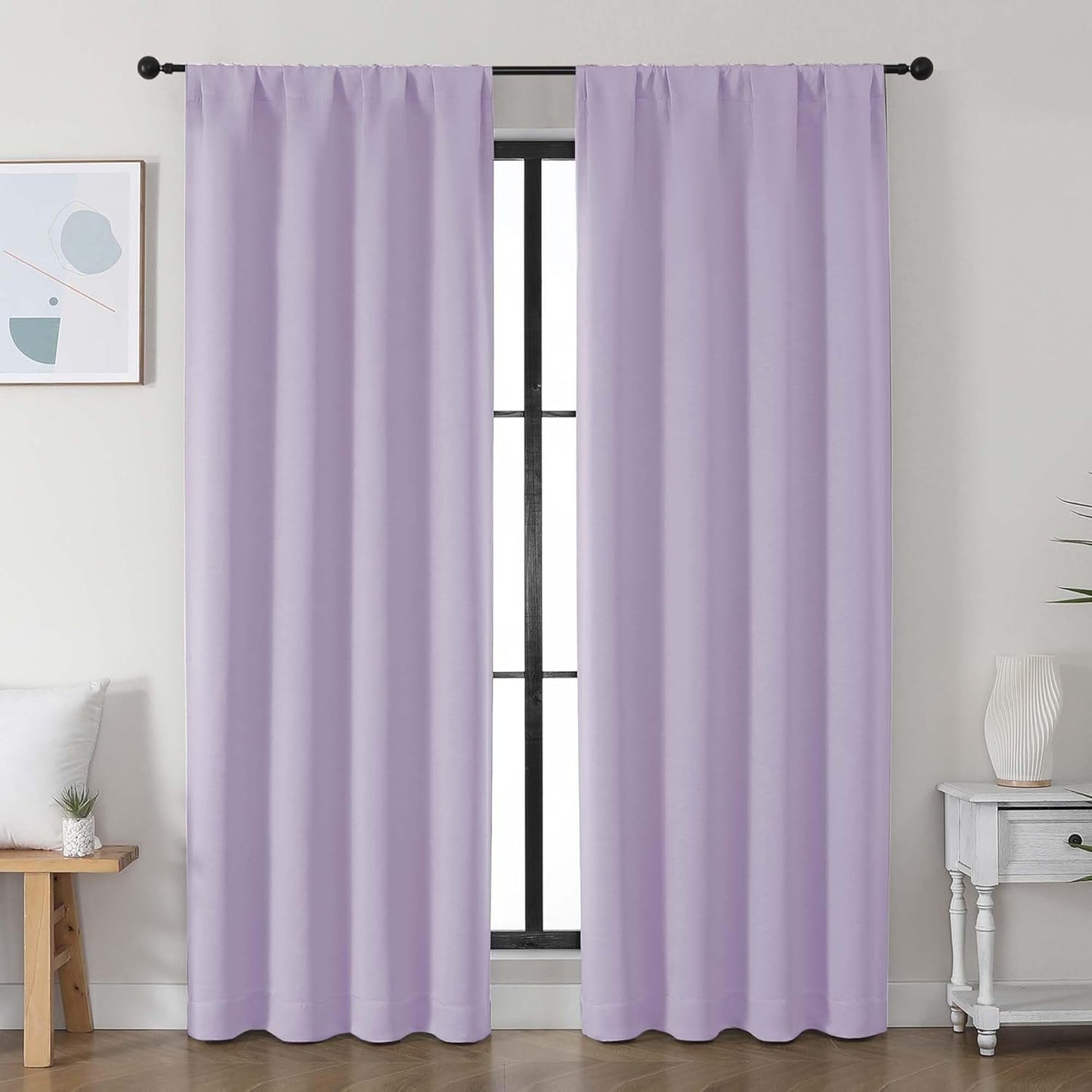 Simplebrand Ava Sage Green Blackout Curtains for Bedroom 63 Inch Length 2 Panels Set, Solid Thermal Insulated Energy Saving Rod Pocket Window Treatment Curtains Blackout Drapes, W40 x L63 Inch, Sage - Colors A