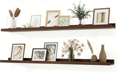 White Floating Shelves for Wall Decor, Wall Mounted Wood Storage Shelf for Bedroom, Living Room, Bathroom, Kitchen, Nursery, Display Picture Ledge Shelf with Lip Set of 2-14 Inches, White