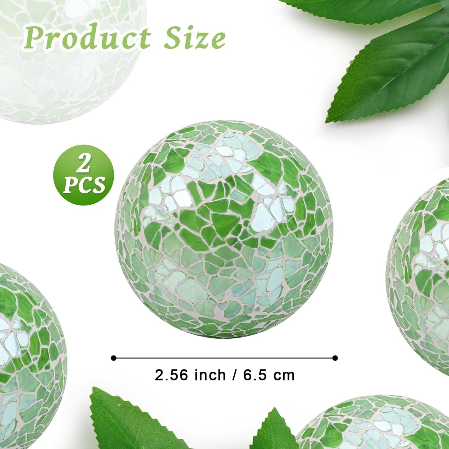 2 Pieces Decorative Glass Orbs 2.6 Inch Mosaic Crackl Solid Sphere Ball Table Centerpiece Balls Bowls Vases Christmas Decorative(Green)