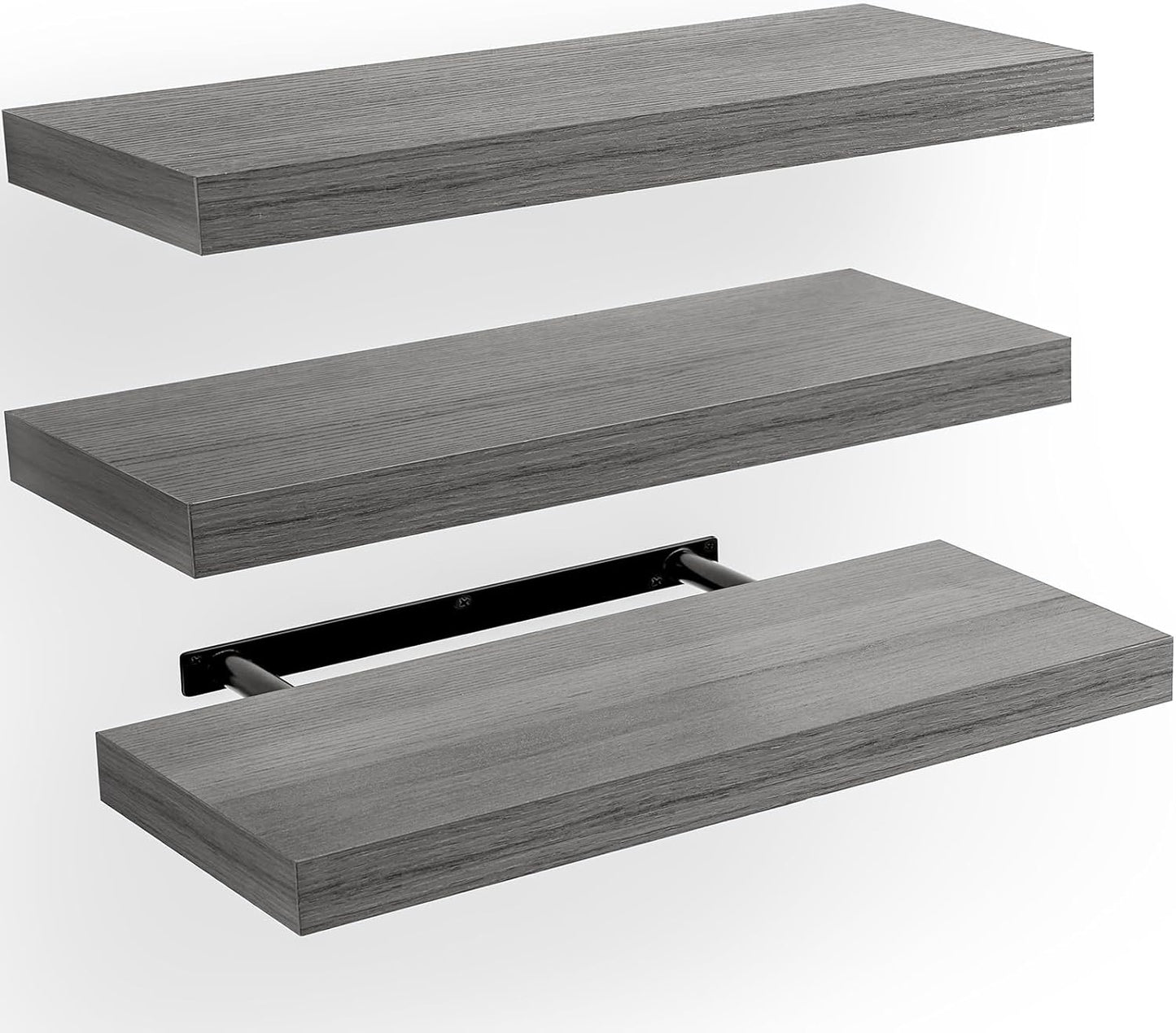 AMADA HOMEFURNISHING Floating Shelves, Wall Shelves for Bathroom/Living Room/Bedroom/Kitchen Decor, White Shelves with Invisible Brackets Set of 3 - AMFS08