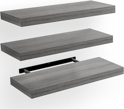 AMADA HOMEFURNISHING Floating Shelves, Wall Shelves for Bathroom/Living Room/Bedroom/Kitchen Decor, White Shelves with Invisible Brackets Set of 3 - AMFS08