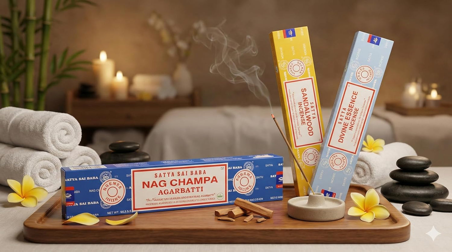 Satya Sai Baba Nag Champa Agarbatti, 250gms Hand Rolled Fine Quality Incense Sticks for Purification, Relaxation, Positivity, Yoga, Meditation
