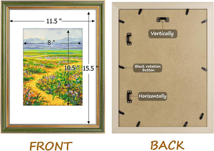 Golden State Art,11x14 Ornate Picture Frame for 8x10 Photo with Mat or 11 x 14 Prints without Mat,Real Glass Wall Display(Color:Green Gold)