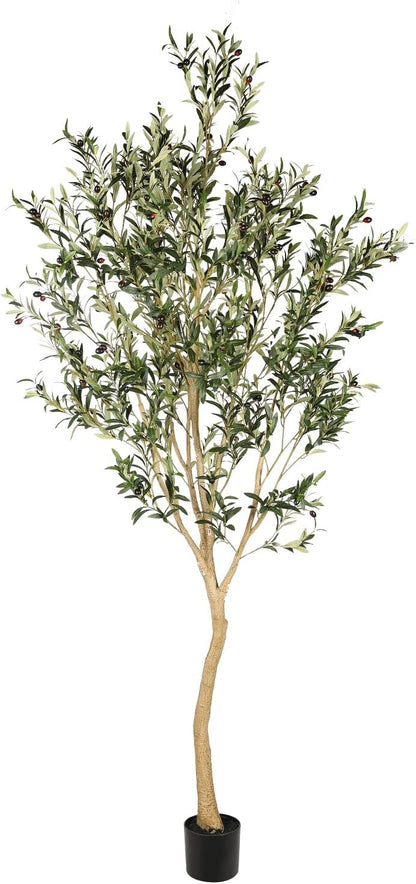 Realead Faux Olive Tree 7ft - Realistic Tall Olive Trees Artificial Indoor - Large Fake Olive Tree with Natural Wood Trunk and Lifelike Leaves - Artificial Olive Tree for Home Office Decor