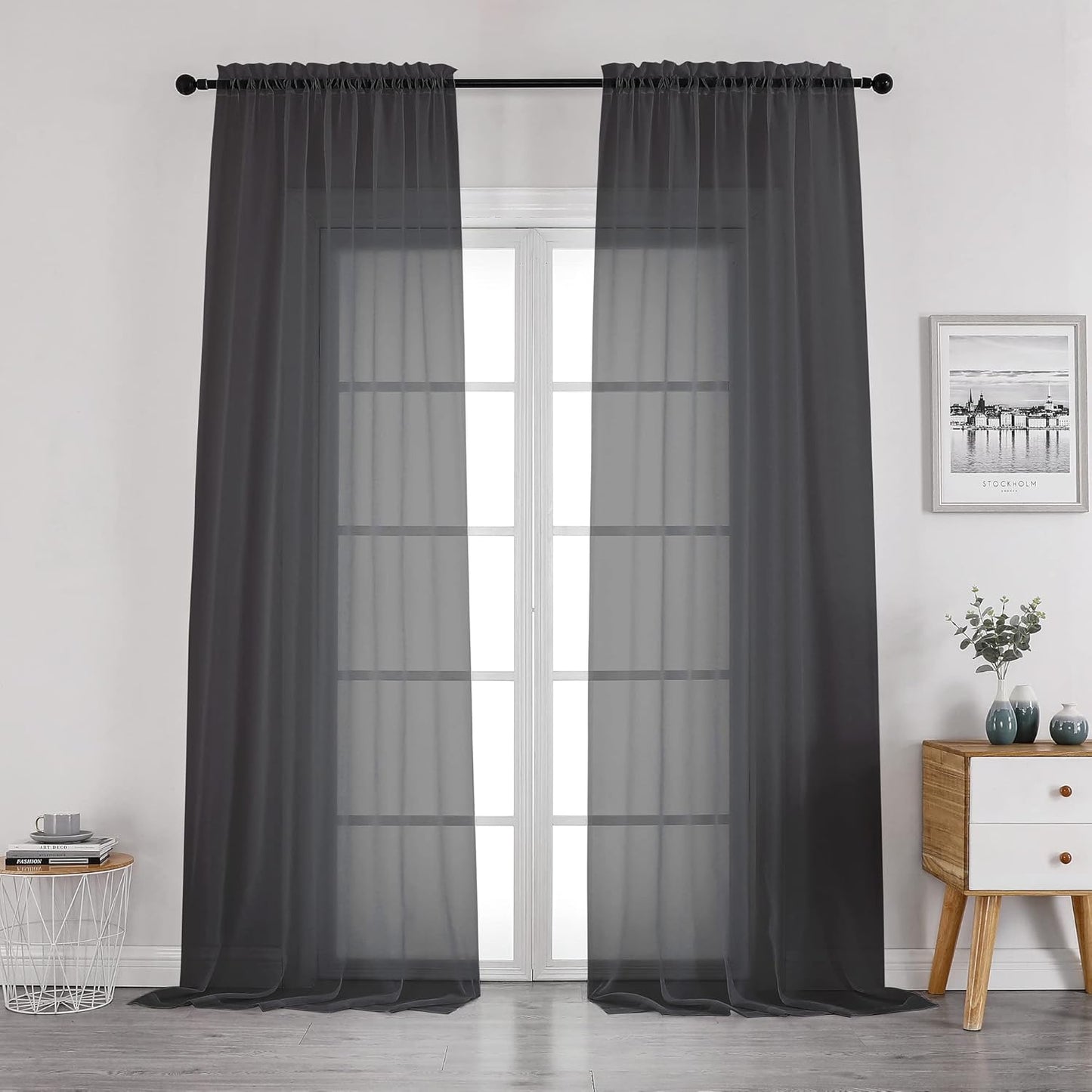 OWENIE Sheer Curtains 84 inches Long 2 Panels Set for Living Room/Bedroom, Rod Pocket Voile Sheer Panel Drapes, White, 2pcs, Each 42" W x 84" L - Colors B
