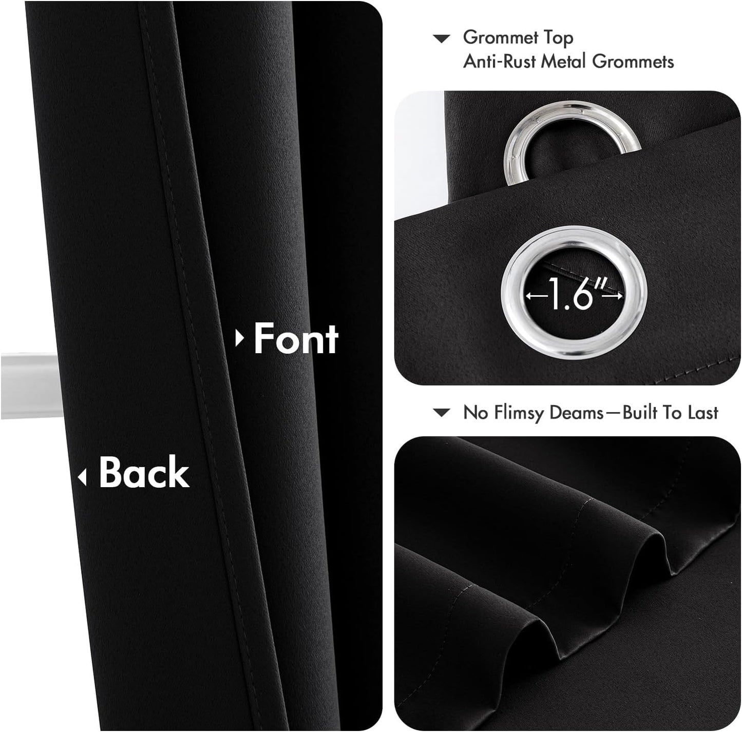 MIULEE Blackout Curtains for Bedroom Living Room 2 Panels, Thermal Insulated Room Darkening Drapes Grommet Noise Reducing Light Blocking Window Treatments 63 Inches Long 40x63 Inch Black - Colors B