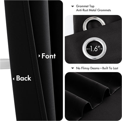 MIULEE Blackout Curtains for Bedroom Living Room 2 Panels, Thermal Insulated Room Darkening Drapes Grommet Noise Reducing Light Blocking Window Treatments 63 Inches Long 40x63 Inch Black - Colors B