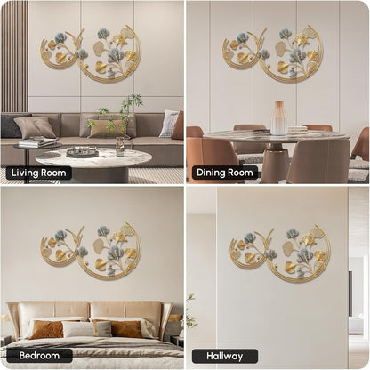 homary Large Metal Wall Art – 47.2" Modern 3D Abstract Geometric Overlapping Design, Iron Wall Decor for Living Room, Dining Room, Office