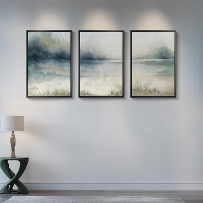 Large Framed Abstract Nature Landscape Wall Art for Living Room, Set of 3 Modern Canvas Prints Paintings Artwork for Walls, Green Lake Pictures for Hallway, Dining Room, Office Wall Decor 24x36 Inch