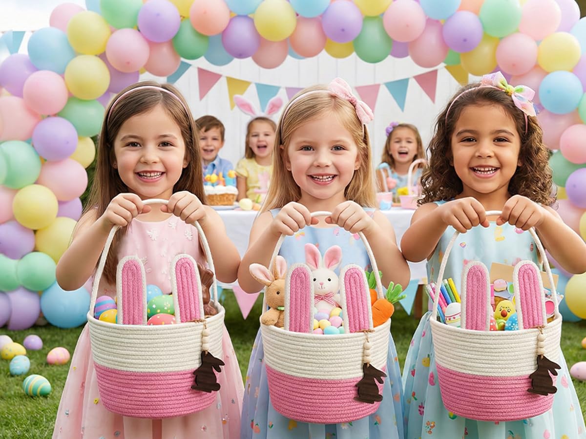 Pro Goleem Small Woven Basket with Gift Bags and Ribbons Durable Baskets for Mothers Day Gifts Empty Small Rope Basket for Storage 12"X 8" X 5" Baby Toy Baskets with Handles, White