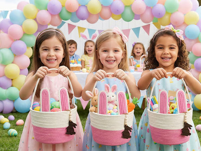 Pro Goleem Small Woven Basket with Gift Bags and Ribbons Durable Baskets for Mothers Day Gifts Empty Small Rope Basket for Storage 12"X 8" X 5" Baby Toy Baskets with Handles, White