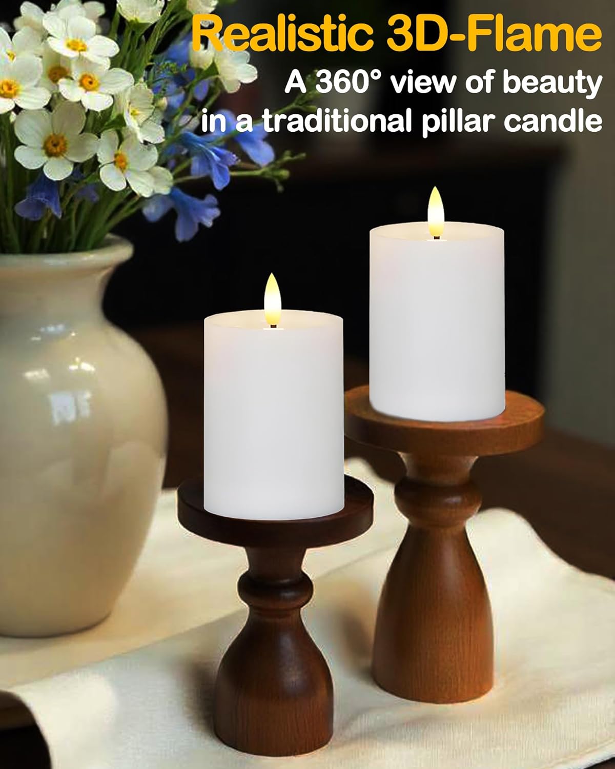 Gmnee 3"x4" Outdoor Waterproof Flameless Candles with Remote and Timers, LED Candles, Battery Operated Candles, Electric Fake Pillar Candles for Patio, Porch, and Lanterns Decor (Ivory, Plastic)