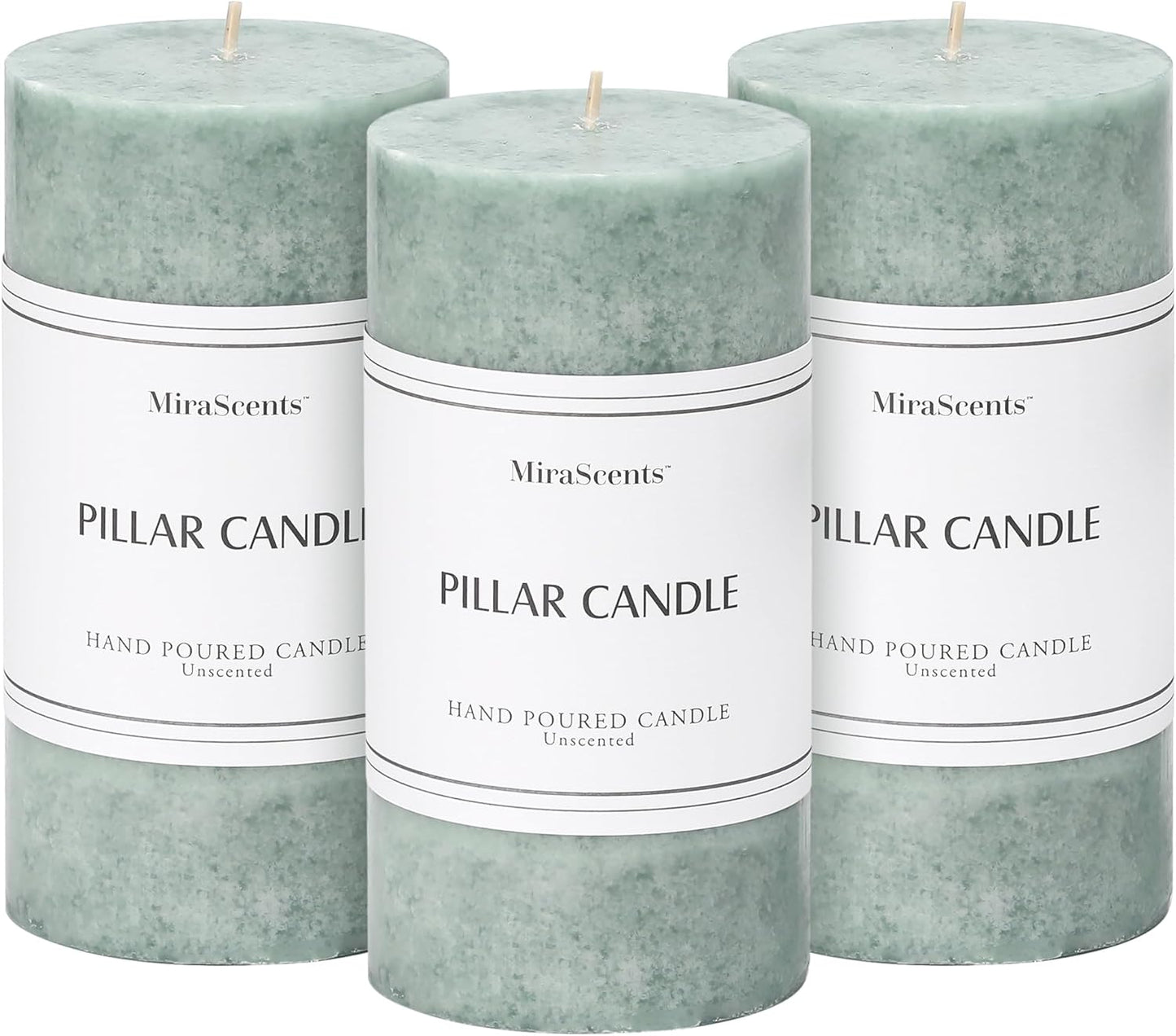 3x4 inch Green Pillar Candles Set of 3, Unscented Pillar Candle, Dripless and Smokeless Large Candles, Candle for Home Decor, Dinner Table,Weddings, Holidays