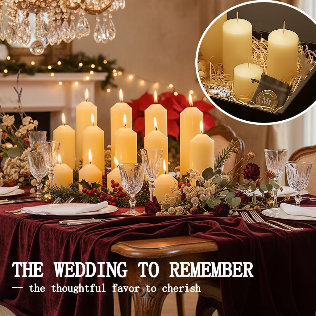 18 Pcs Ivory Pillar Candles Bulk Set，3 Different Lengths 2 x 3/4/6 Inch (6 Each)，Hurricane Candles，Dripless Unscented Smokeless，Gives You a Better Atmosphere When Organizing an Event Party.