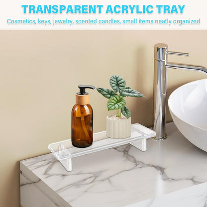 Chivalral Acrylic Bathroom Counter Tray: Water-Resistant Kitchen and Bathroom Tray Countertop Decor,Perfect for Soap Dish,Vanity,Plant,Candle Decor,and Riser Organizer-Small