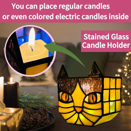 Tiffany Stained Glass Fun Moon Sleeping Cat Planter，Cactus Planter，Cute Planters for Indoor Plants,Decorative Flower Pots As Gifts for Cat Lovers，4.6x3x5.15 in