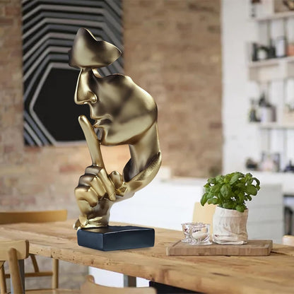 aboxoo Thinker Statue, Silence is Gold Abstract Art Figurine,Modern Home Resin Sculptures Decorative Objects,Table Top Decor for Livingroom Home Decor,Office Study Sculpture,Shh mask Statue(Gold)