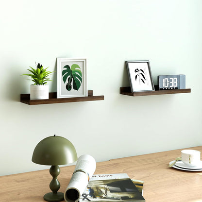 White Floating Shelves for Wall Decor, Wall Mounted Wood Storage Shelf for Bedroom, Living Room, Bathroom, Kitchen, Nursery, Display Picture Ledge Shelf with Lip Set of 2-14 Inches, White